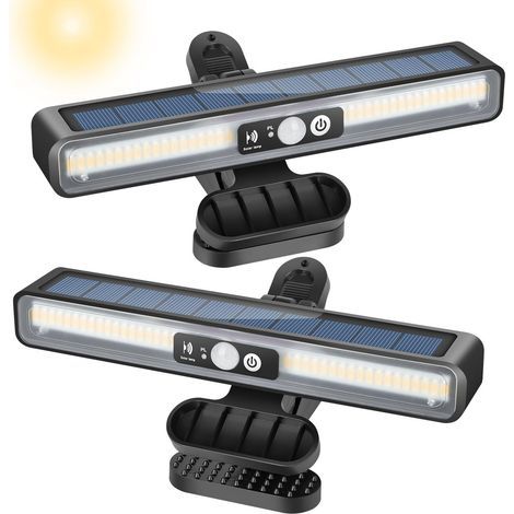 Lampe Solaire Exterieur, 2 Pièces Clip On Lumiere Solaires Exterieur à Détecteur de Mouvement, 36 LEDs Lampe Murale Solaire Eclairage Exterieur Solaire pour Clôture Garage Jardin, 3500K Chaud (1/4)
