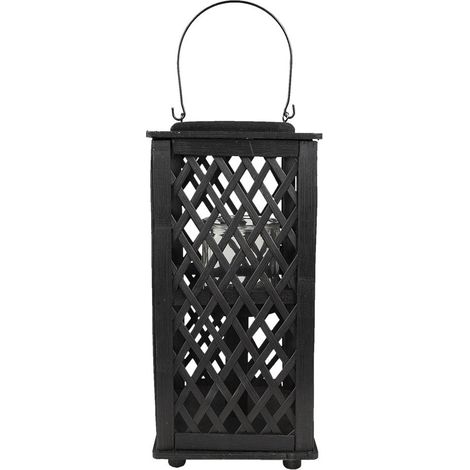 Lanterne Photophore en Bambou Noir avec Bougeoir en Verre 19 x 19 x 40 cm - PANGIVO (1/3)