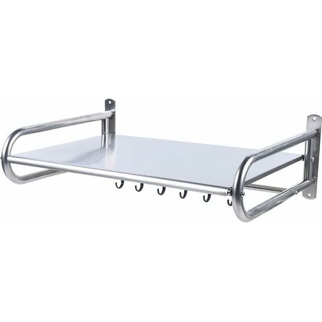 Supporto da parete per microonde in acciaio inossidabile, organizer per mensole da cucina con 6 ganci per posate e altri oggetti per forno a microonde. (1/5)