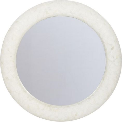 Aspen Bone Inlay Round Mirror - Wood/Bone - L6 x W100 x H100 cm - White/Ivory