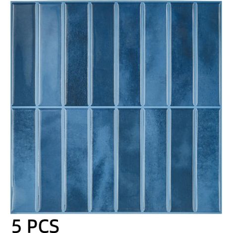 5er Set blaue vertikale 3D-Selbstklebefolien 25.4×25.4cm, wasserdicht, Wanddekoration für Wohnzimmer, Schlafzimmer und Flur (1/5)