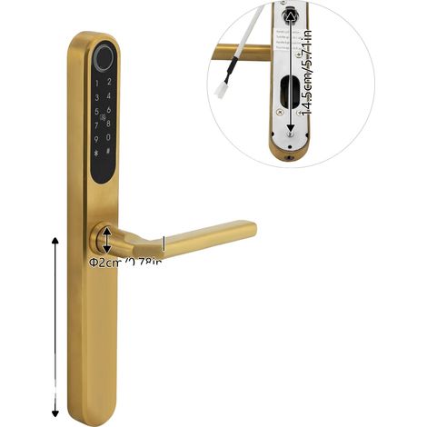 Serrure de porte intelligente, accès par empreinte digitale, connectivité Bluetooth, Or (1/2)