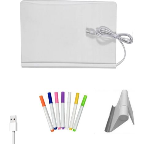 Tableau Lumineux LED - Tableau Acrylique Éclairé pour Écriture et Dessin - Tableau Mémo Créatif avec 7 Stylos Marqueurs - Pour Adultes et Enfants (1/5)