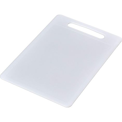 Planche à découper grande 40 x 30 cm, plastique alimentaire sans BPA, surface antidérapante, lavable au lave-vaisselle, poignée intégrée, blanche, fine et robuste (1/5)