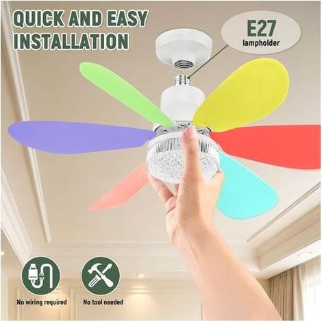 Ventilateur de Plafond avec Lumière et Telecommande, Ø52cm LED Plafonnier Dimmable Ventilateur avec 40W E27 Lampe Cristal Intégrée, 6 Pales, 3 Vitesses, Silencieux, pour Chambre, Salon (Multicolore) (1/2)