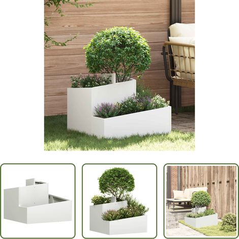 Pot en métal -  Cache-pot de jardin Blanc 60 x 60 x 50 cm Acier laminé à froid (1/5)