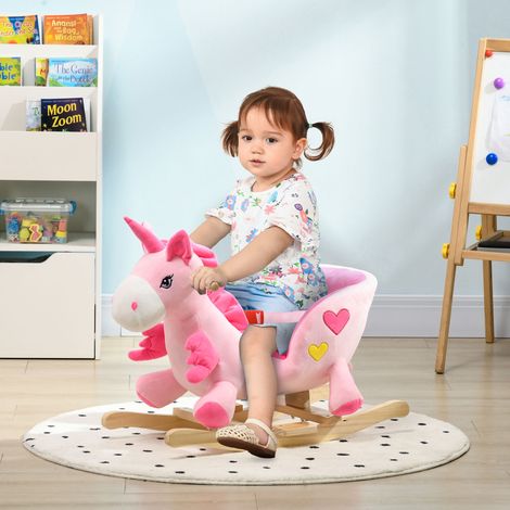 Rose - Qaba Baby Walking Horse Ride On Unicorn avec 32 chansons, ceinture de sécurité