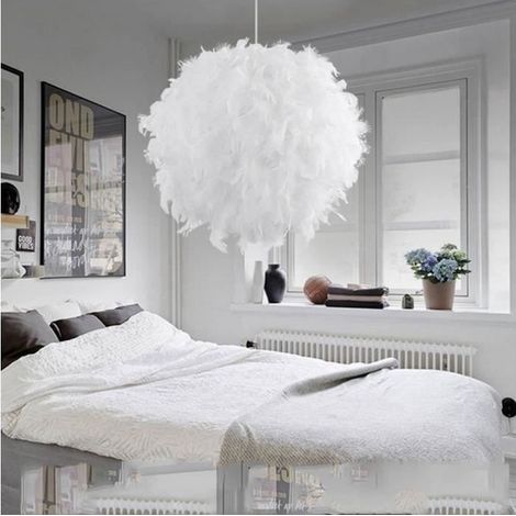 30cm Plafonnier lustre éclairage boule de plumes simple moderne Créatif décoration de chambre d'exposition - Blanc (1/4)