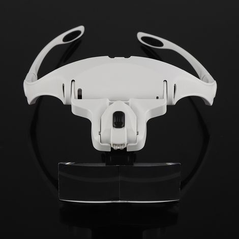 Loupe mains libres avec support pour lunettes, bandeau et 5 lentilles, 2 lampes frontales LED (1/5)