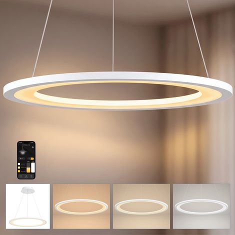 doporro Moderne LED Pendelleuchte – 40cm Dimmbare Esszimmerlampe hängend mit App & Fernbedienung, 3000–6000K, CRI≥95, höhenverstellbar für Esstisch & Wohnraum, Luvina01, Sandweiß