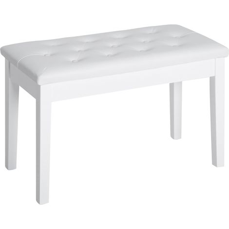 Banc de piano traditionnel en caoutchouc et cuir synthétique blanc avec rangement 76 x 36 x 50 cm (1/5)