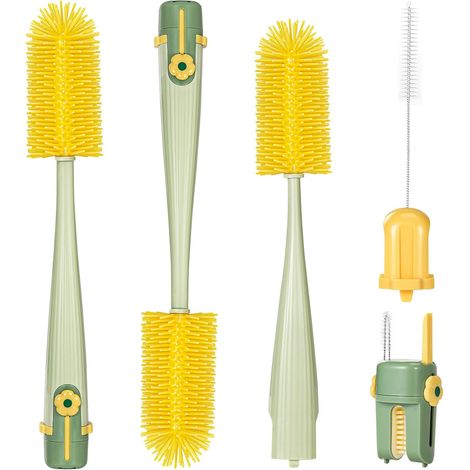Cepillo para biberones - 5 en 1 - cepillo para biberones todo en uno - con tubo para tetina - boquilla en forma de U y abridor de biberones con tapa de sellado - 2 piezas (1/2)