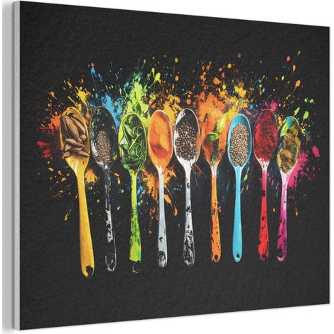 TABLEAU ACOUSTIQUE Cuillères - Épices - Moderne - Graffiti - Peinture - Coloré Panneau Insonorisant 80x60 cm (1/5)