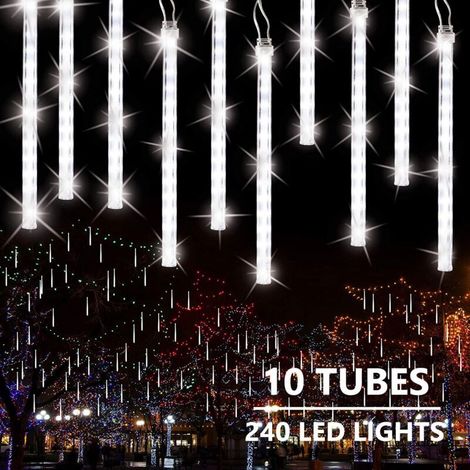 Guirlande Lumineuse Noël Exterieure 30cm 10 Tube 240 LED Météores Pluie Lumières Étanche Guirlande Noël Décoration pour Intérieur,Sapins,Balcon,Fête,Mariage(Blanc) [Classe énergétique A] (1/5)