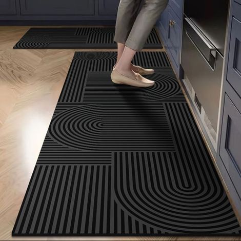 Tapis de cuisine long antidérapant lavable – Absorbant en diatomite devant l'évier, vaisselle et douche – Motifs tissés noirs, 40x120 cm