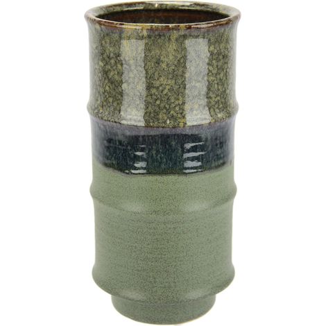 Vase à Fleurs en céramique striée - Forme cylindrique - Vert Gris Marron Mat Brillant - Vase décoratif pour Fleurs, Herbe de la Pampa - Fleurs séchées - Branches de Fleurs artificielles - Décoration (1/3)