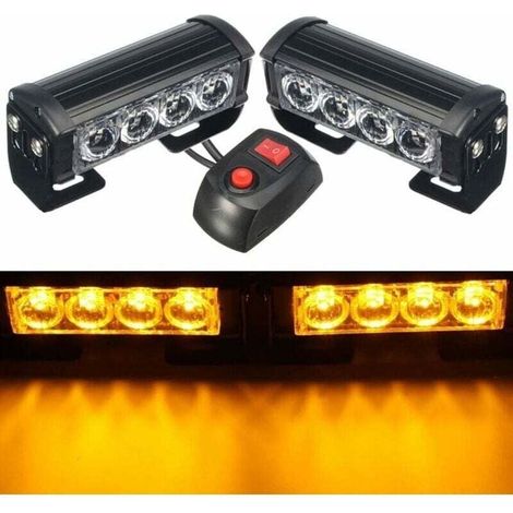 Strobe Lights, 2PCS 8 LEDs Emergency Strobe Warning Lights Emergency Flashing Lights Warning Lights 12V Universal for Car Truck Trailer(Amber) (1/5)