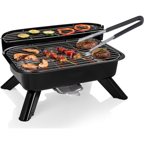 Hybrid Grill & Grillzange Elektro- Holzkohlegrill, 44x29cm, 2000W