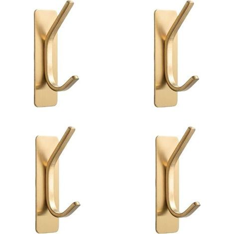 Crochets autocollants dorés pour suspension - Robustes à coller (supporte 6 kg), crochets muraux pour serviette, manteaux, sacs, porte-monnaie, clés - pour salle de bain, cuisine - en acier (1/4)