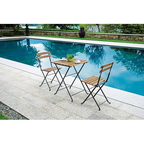 Set Tavolo e 2 Sedie da Giardino Pieghevoli Bistrò in Ferro e Legno di Acacia (1/5)