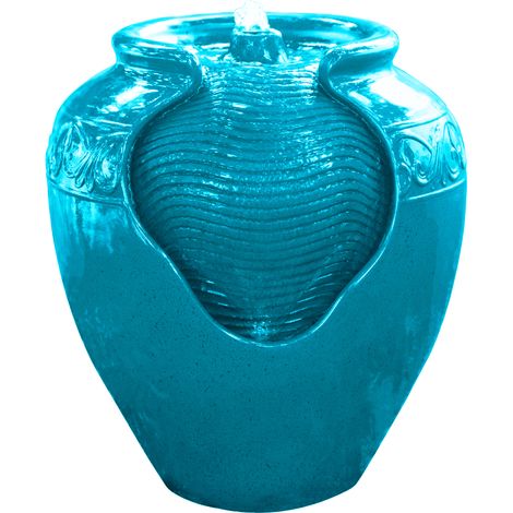 Teamson Home Fontana d'Acqua con Luci per Giardino, Piccola Fontana d'Acqua a Piani per Esterni, Vaso Verde, Cascata per Interni e Ornamento con Pompa, Arredamento Patio (1/5)