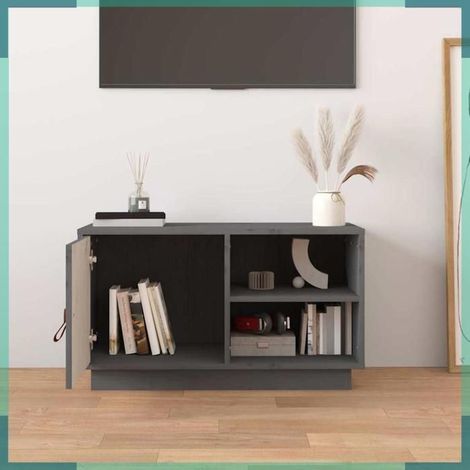 818237 Meuble TV Gris 70x34x40 cm Bois de pin massif (1/5)