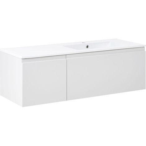 Mobile da bagno sospeso con lavabo in legno ingegnerizzato e contenitore 120 cm grigio chiaro Coroico