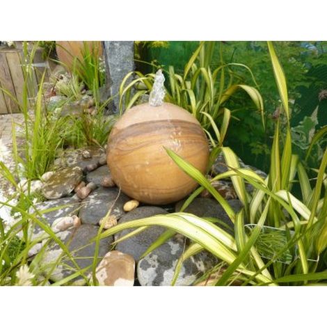 Rainbow Sandstone Spheres Water Feature - Drilled Natural Stone Garden Fountain - 40cm Dia