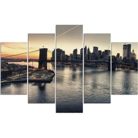 Stampa su tela 5 parti, Ponte di Brooklyn a New York - 100x70 (1/4)
