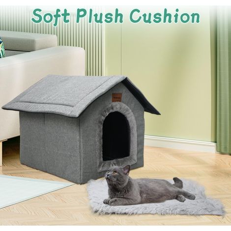 Niche douillet pour chat et petit chien, maison pliable et confortable avec coussin amovible, intérieur chaleureux pour animaux de compagnie (1/5)