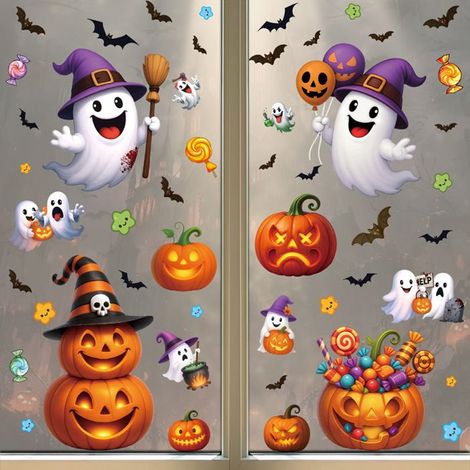 Autocollants citrouille d'Halloween, décorations de fête, bonbons, lanterne citrouille, autocollants statiques, décalcomanies L040 (1/5)