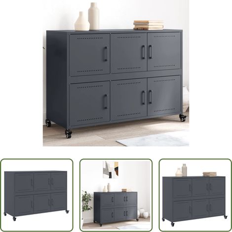 Stahl Schrank - Sideboard Anthrazit 100,5x39x72 cm Stahl (1/5)