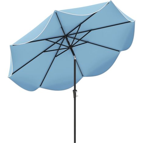 Sombrilla de terraza inclinable con manivela 280 x 245 cm cómoda sombra con bordes fruncidos estilo moderno poliéster azul 200012986
