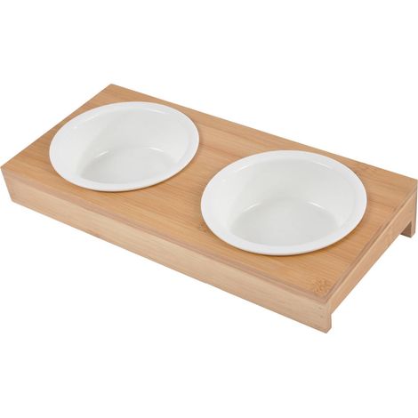 Hundenapf aus Keramik, Ø 12 cm, mit Bambus-Ständer
