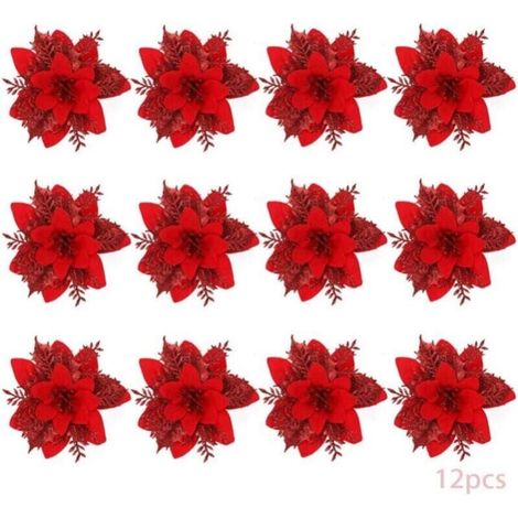 Christmas Flowers, 12 Pieces Glittering Christmas Flowers, Glittering Hollow Christmas Flowers, Artificial Christmas Tree Decorations,  Christmas Decorations (1/4)