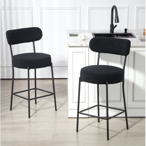 2er-Set schwarze Barhocker mit gepolsterter Sitzfläche, Fußstütze, Polyester, OKWISH (1/5)