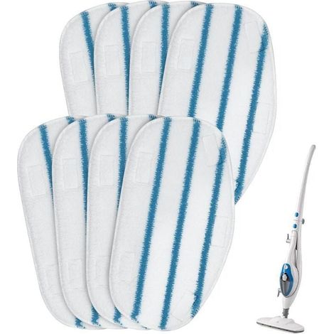 Convient aux chiffons de nettoyage à la vapeur Black & Decker, chiffons de nettoyage en fibres PurSteam ThermaPro - paquet de 8 - 31 x 16,5 cm - chiffon ovale (trois rayures bleues) (1/4)