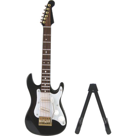 Miniature Guitare Électrique en Bois 14 cm avec Support - Collection Décoration (Noir) (1/5)