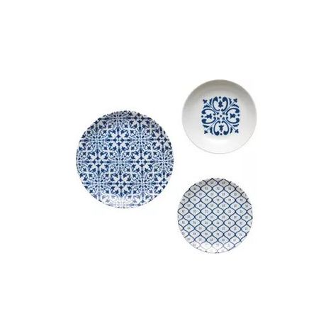 Servizio Di 18 piatti Le Maioliche Blu Mediterraneo Porcellana Decorata BIanca e Blu