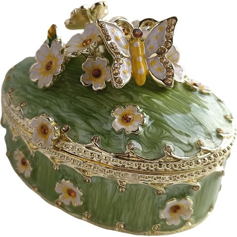 Handbemalte Kirsch- und Schmetterlings-Schmuckschatulle von Ename, Grün