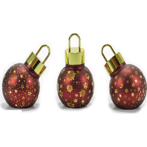 Set di 3 Palline di Natale in Vetro Soffiato con Luci Calde rosso oro verde Idea Regalo natalizia decorazione addobbo casa hotel ambienti eleganti - colorigenerali: ROSSO