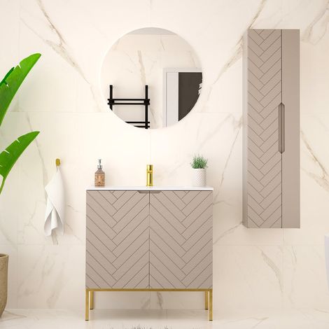 Ensemble meuble simple vasque encastrée 80cm 2 portes sur pieds et colonne Daria Cachemire (1/5)