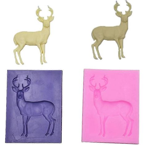Lot de 2 moules en silicone en forme de cerf pour décoration de gâteaux, fondants, chocolats et biscuits de Noël. Outils de pâtisserie neufs. (1/4)