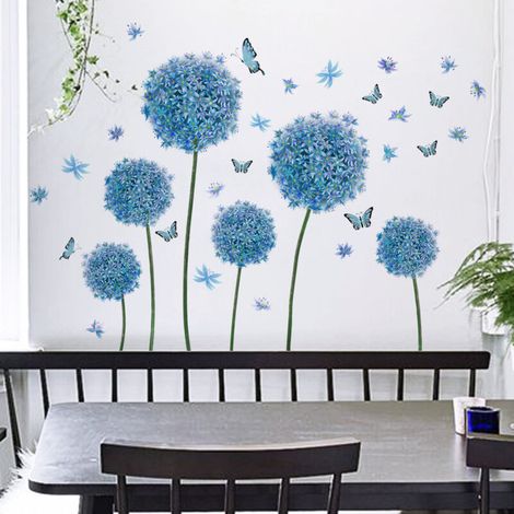 BEBUSINGOTO Un lot de Stickers Muraux pissenlits papillons bleus Autocollants Muraux pour Salons Chambres Bureaux Décoration Murale