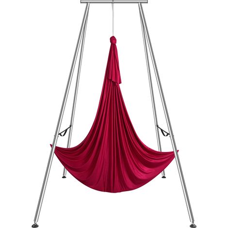 VEVOR Kit de Columpio y Hamaca Aerea para Yoga, Soporte de Yoga Profesional de 295 cm de Altura, Hamaca Roja de 6x2,6 m, Capacidad de Carga Máxima de 250 kg, para Fitness, Culturismo, Pilates, Rojo