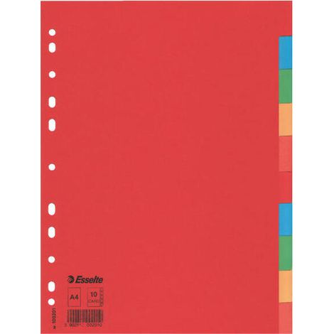 SEPARADOR DE CARTON CON 10 POSICIONES FORMATO A4 COLORES VIVOS ESSELTE 100201