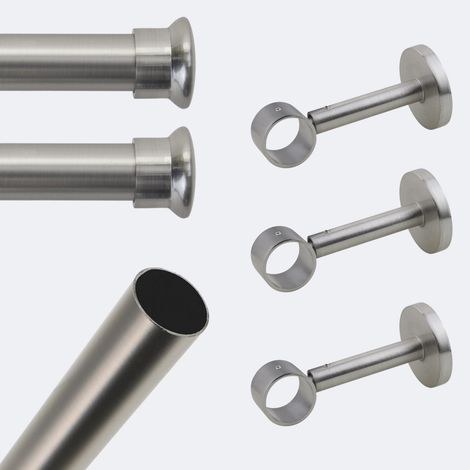 Kit de tringle à rideaux Nickel Mat 250cm Diam.28mm Embout Chapeau - Fixation Mur - Boulet (1/3)