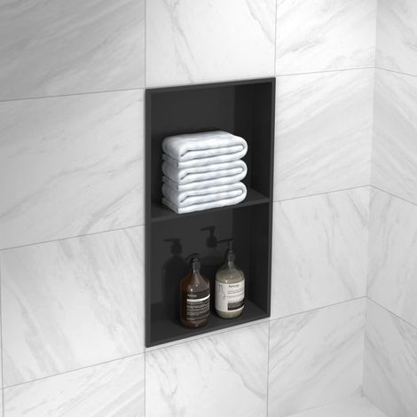 Marwell Wandnische Como schwarz 62 x 32 cm - Wandregal Edelstahl schwarz - Wandnische Dusche - Duschregal schwarz (1/5)