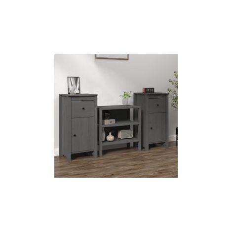 Buffets 2 pcs gris 40x35x80 bois massif de pin (1/5)