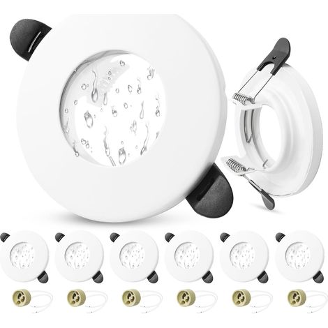 Lot de 6 Spot LED Encastrable 230V IP65 Cadre Avec Douille GU10, Spots de Plafond Trou de Montage ø55-70mm, Rond Spots Encastrable GU10 Spot LED Salle de Bain, Blanc (1/5)